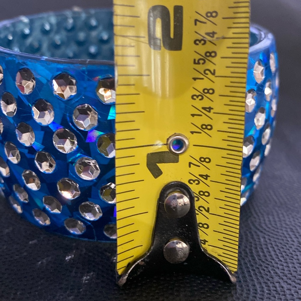 Acrylic Wide Cuff Bangle Bracelets - blue with silver - Picture 5 of 7